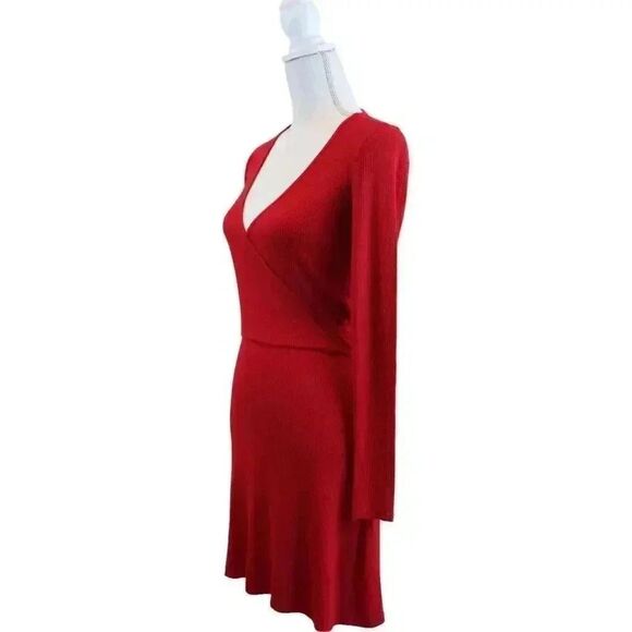Intermix Serena Red Wrap-Front Rib Knit Mini Dress – Size P (Petite/Small) - Picture 7 of 8
